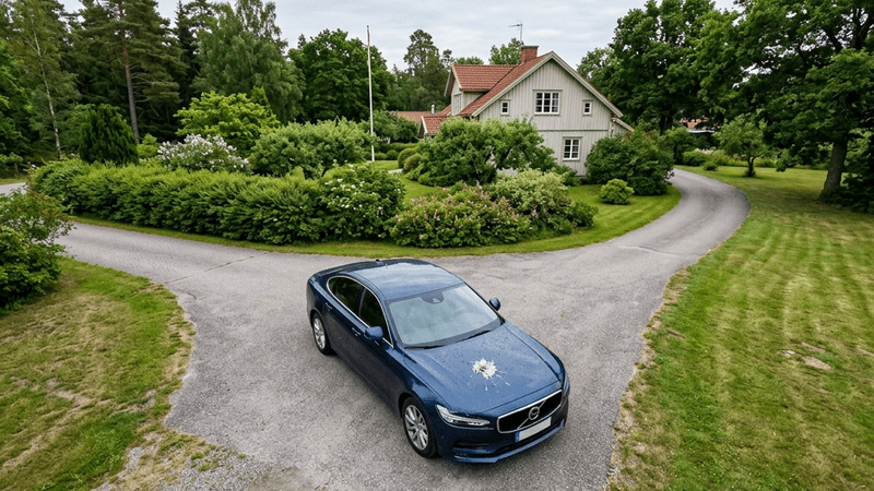 En bilmotorhuv med en synlig fläck av fågelbajs som ska tas bort.